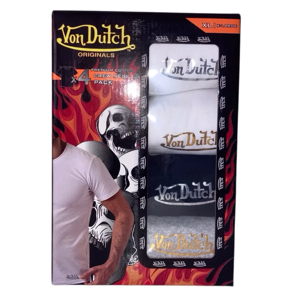 Von Dutch Men’s 4-Pack Crew T-Shirts with printed Logo NEW Size XL NEW